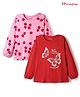 Honeyhap 100% Premium Cotton Bio Finish Full Sleeves Tops with Butterfly Print Pack of 2 - Bonbon & High Risk Red