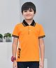 YOUMAA 100% Cotton Half Sleeves Robot Text Printed Polo Tee - Orange