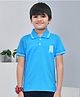 YOUMAA 100% Cotton Half Sleeves Swag Text Printed Polo Tee - Blue