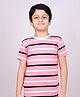 YOUMAA 100% Cotton Half Sleeves Striped Tee - Pink
