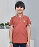 YOUMAA 100% Cotton Knit Half Sleeves Solid Polo Tee - Brown