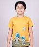 YOUMAA 100% Cotton Knit Half Sleeves Astronauts Printed Tee - Apricot Yellow