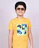 YOUMAA 100% Cotton Knit Half Sleeves Geometric Design Printed Tee - Apricot Yellow