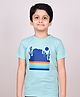 YOUMAA 100% Cotton Knit Half Sleeves City Theme Printed Tee - Sage Green