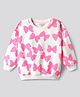 Bonfino 100% Cotton Knit Full Sleeves Oversized Sweatshirt With Bow Print - White