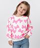 Bonfino 100% Cotton Knit Full Sleeves Oversized Sweatshirt With Bow Print - White