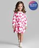 Bonfino 100% Cotton French Terry Full Sleeves Oversized Drop Waist Frock With Butterfly Print - White