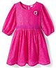 Hola Bonita Cotton Woven Full Sleeves Dress With Floral Mesh Design & Applique - Pink