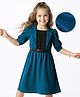 Hola Bonita Woven Half Puff Sleeves Twofer Style Solid Dress  with Belt - Teal Blue