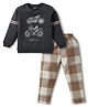 CUCUMBER Cotton Knit Full Sleeves T-Shirt & Lounge Pant Set With Motorcycle Print - Black
