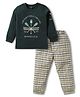CUCUMBER Cotton Knit Full Sleeves T-Shirt & Lounge Pant Set With Boat Print - Dark Green