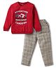 CUCUMBER Cotton Knit Full Sleeves T-Shirt & Lounge Pant Set With Boat Print - Red
