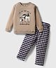 CUCUMBER Cotton Knit Full Sleeves T-Shirt & Checks Trouser Set With Reindeer Embroidery - Tan