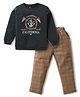 CUCUMBER Cotton Knit Full Sleeves T-Shirt & Lounge Pant Set With Nautical Print - Black