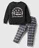 CUCUMBER Cotton Knit Full Sleeves T-Shirt & Checks Trouser Set With Camping Print - Black