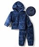 Mark & Mia Fur Woven Hooded Winter Night Suit With Ear & Pocket Detailing - Navy Blue