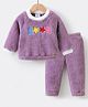 Kookie Kids Fur Woven Full Raglan Sleeves Night Suit Set with Star & Text Patch - Purple