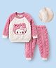 Mark & Mia Full Raglan Sleeves Winter Wear Night Suit with Cable Knit Quilting & Hello Kitty Design - Pink & White