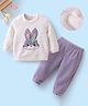 Mark & Mia Full Sleeves Winter Wear Night Suit With Bunny Patch Embroidery - Lilac & White