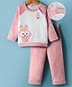 Mark & Mia  Full Raglan Sleeves Winter Wear Night Suit With Animal Embriodery - Pink & White