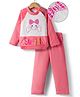 Mark & Mia Full Raglan Sleeves Winter Wear Night Suit With Bunny Embriodery - Pink & White