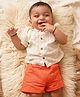 GREENDiGO Linen Woven Half Sleeves Schiffli Embroidered Shirt & Shorts Set - Orange