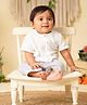 GREENDiGO Cotton Woven Half Sleeves Solid Shirt & Striped Pant Set - White