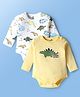 Doodle Poodle 100% Cotton Knit Full Sleeves Dino Printed Onesies Pack of 2 - White & Yellow