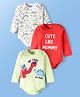 Doodle Poodle Interlock Knit Full Sleeves Dino Print Onesie Pack of 3 - Red & White