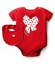 Doodle Poodle 100% Cotton Knit Half  Sleeves Onesie With Bib & Booties with Bow Print - Red