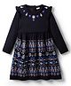 Babyhug Sweater Knit Full Sleeves Woollen Dress With Floral Embroidered - Navy Blue