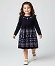 Babyhug Sweater Knit Full Sleeves Woollen Dress With Floral Embroidered - Navy Blue
