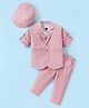 Rikidoos Full Sleeves Checked Blazer With Solid Tee & Coordinating Pant Cap & Attached Bow Set - Pink & Melange