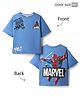 Pine Kids Marvel Terry Knit Half Drop Shoulder Sleeves Oversized T-Shirt with Front & Back Spider Man Graphics - Blue