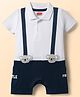 Babyhug 100% Cotton Interlock Knit Half Sleeves Collared Romper with Koala Patch - Navy Blue