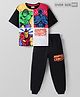 Pine Kids Marvel Single Jersey Knit Half Drop Sleeve Oversized T-Shirt & Track Pant Set with Avengers Graphic - Black