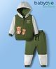 Babyoye 100% Cotton Full Sleeves Winter Wear Fleece Hooded T-Shirt & Lounge Pant Set With Animal Print - Green