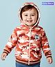 Babyoye 100% Cotton Brushed Fleece Knit Full Sleeves with shrepa Inner Hood front open Sweatshirt With all over camouflage Print with Animal Badge  Multicolour