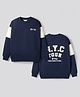 Primo Gino 100% Cotton French Terry Knit Drop Shoulder Full Sleeves Colour Block Oversized Sweatshirt With Front & Back New York Print - Navy Blue & White