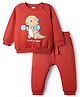 Babyoye 100% Cotton Knit Full Raglan Sleeves T-Shirt & Lounge Pant Set With Dino Print - Red
