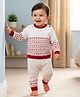 Babyoye Cotton Knit Full Sleeves Pullover Sweater & Pant Set with Aztec Design - White