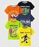KUCHIPOO Cotton Pack Of 5 Half Sleeves Vehicles & Typography Printed Tees - Yellow Navy Blue Orange Green & Black