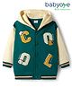Babyoye 100% Cotton Knit Full Sleeves Hooded Sweatjacket with Letters Embroidery Detailing - Green