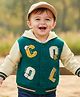 Babyoye 100% Cotton Knit Full Sleeves Hooded Sweatjacket with Letters Embroidery Detailing - Green