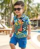 Babyhug Single Jersey Knit Half Sleeves Shirt & Short Set With Tropical Theme Print - Green & Blue