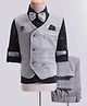 Rikidoos Full Sleeves Checked Textured 3 Piece Party Suit With Bow Set - Grey & Black