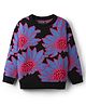 Pine Kids Knitted Full Drop Shoulder Sleeves Pullover Sweater With Floral Design - Black