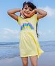 Nap Chief Pure Cotton Half Sleeves Rainbow Glitter Printed Dress - Yellow