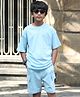 Nap Chief Pure Cotton Half Sleeves Solid Tee & Coordinating Cargo Shorts Set - Light Blue