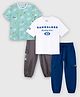 Nap Chief Pure Cotton Pack Of 2 Half Sleeves Beach Theme & Banglore Text Printed Oversized Tee & Cargo Joggers Set - Turquoise Blue & White